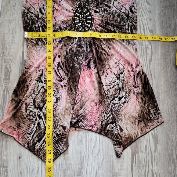 Venus Y2k Pink snakeprint top asymetrical hem patchwork beaded Fairy grunge - Picture 7 of 7